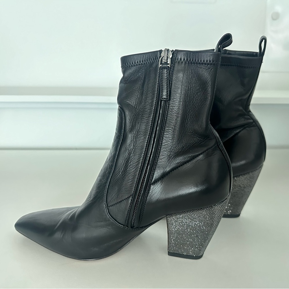 Brunello Cucinelli 80mm Rhinestone-embellished Black Leather Boots Size 38 1/2